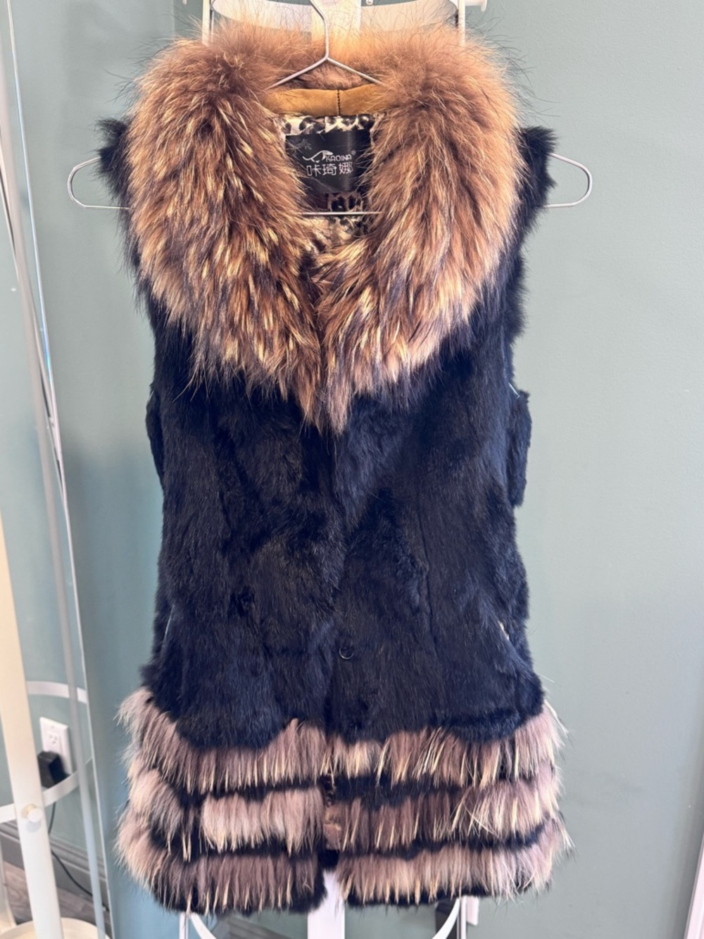 Vintage Black Fur Vest w/ Oversized Fox Fur Collar 🖤 Luxury Statement Piece